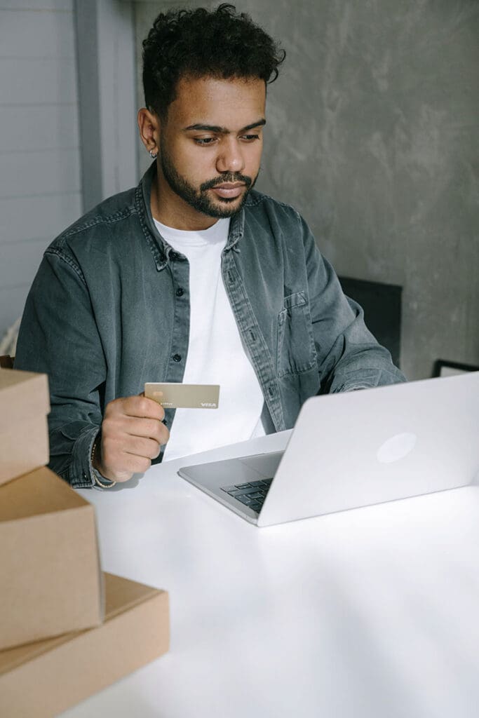 business owner entering credit card