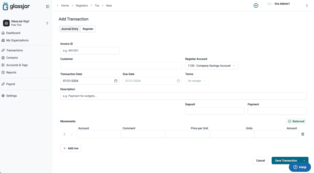 Enter all of your transactions in one place.