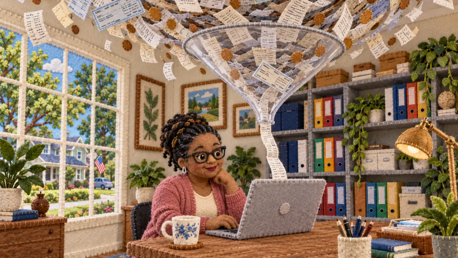 Bookkeeper entering client transactions in accounting software for bookkeepers on a single screen